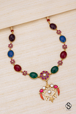 Cabachons with Parrot Pendant - Multi colour