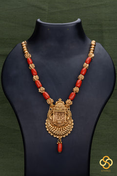 Lakshmi pendant with coral and gold ball set