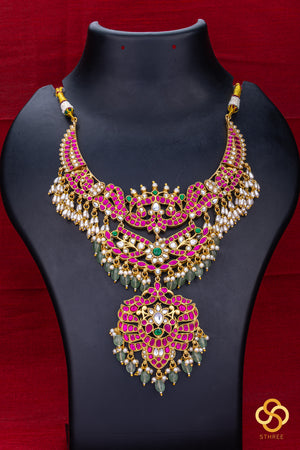 Hasli Haram necklace set - Ruby red