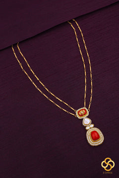 Layered Kundan Necklace - Coral with White