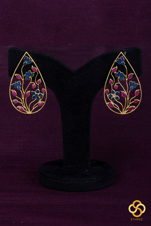 Jadau kundan earrings - Sapphire blue and ruby