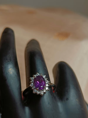 Amethyst and Zircon finger rings - Pure silver - Size 15
