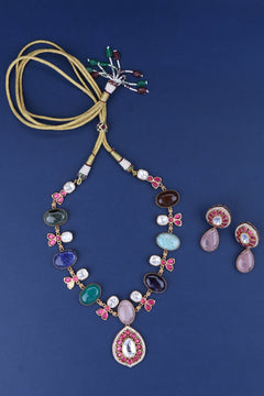 Multi Colour Cabochons with Jadau Kundan Pendant