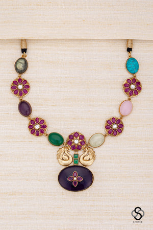 Multi colour cabochons with Amethyst pendant