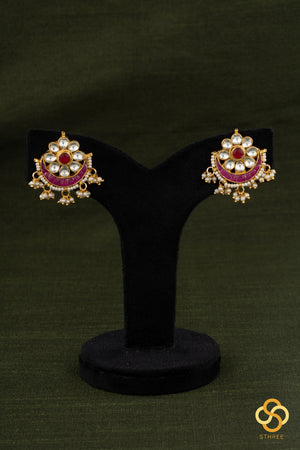 Teen lada - Kundan and pearls - White and red kundan