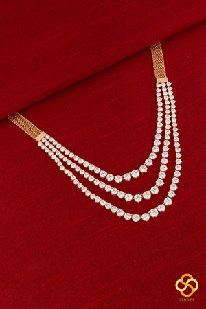 Solitaire Necklace Three Layers - Rose Gold Finish