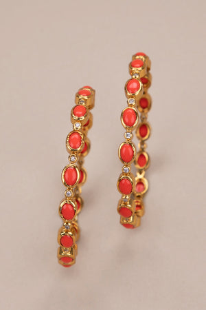 Coral and white zircon - Diamond pattern bangle