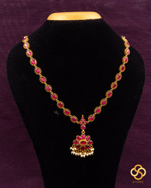 Ambujam - Palakkadu Necklace in Pure Silver with Pearls Hanging