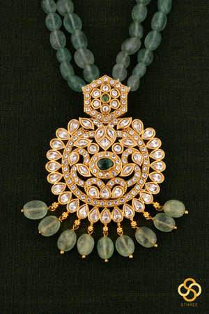 Jadau kundan necklace with two line green beads