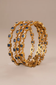 Sapphire Blue White Square Bangles - Set of 4 Bangles