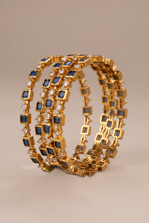 Sapphire blue white square bangles - Set of 4 bangles