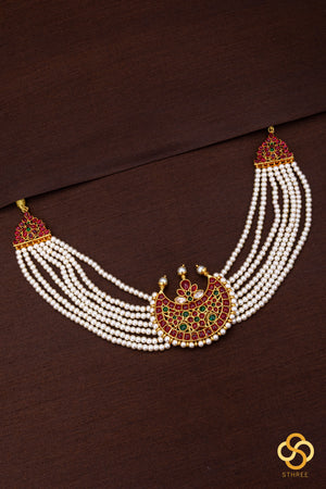 Pearls (7 liner) with chandbali pendant