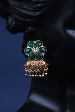 Jadau Kundan Jhumkas - Green