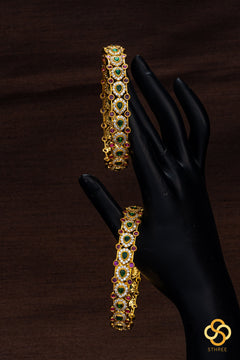 American Diamond bangles with Green and red kemp