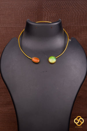 Hasli set - Kundan stone - Orange and green