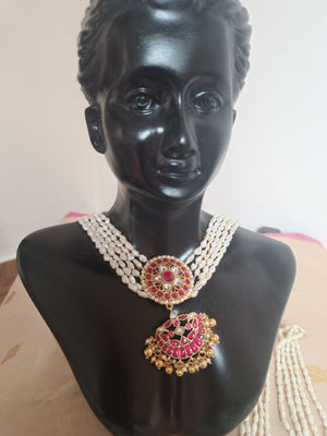 Fresh water pearls choker - Kemp red