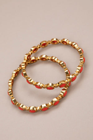 Coral and white zircon - Diamond pattern bangle