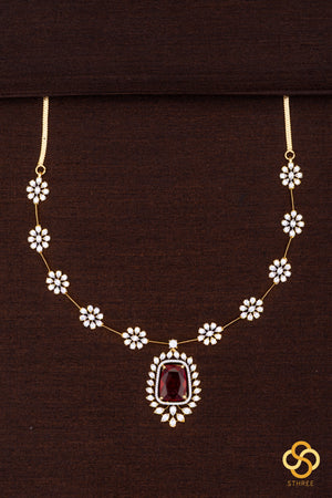 Diamond Pattern Necklace with Ruby Red Pendant