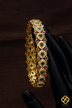 American Diamond bangles with Green and red kemp