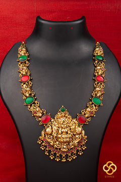 Lakshmi Pendant Necklace Set - Red and green