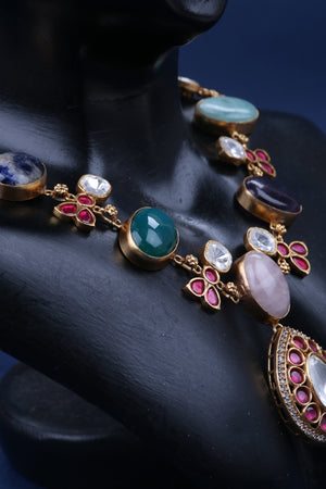 Multi Colour Cabochons with Jadau Kundan Pendant