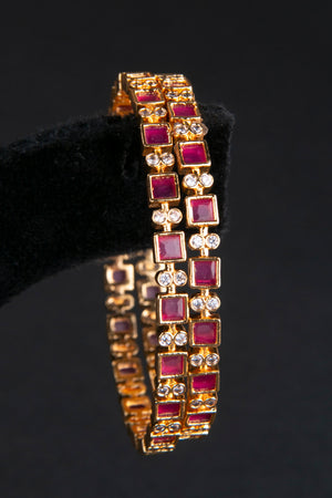 Square Cut Stones with Zircons - Red and White