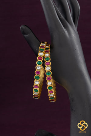 Jadau Kundan bangles - Red, Green and white