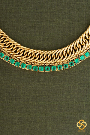 Emerald green, antique finish, jadau kundan choker