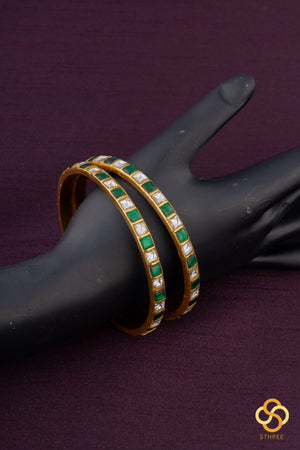 White and Emerald Green square bangles - Set of 2