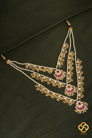 Teen lada - Kundan and pearls - White and red kundan