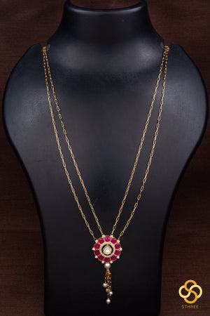 Layered Kundan necklace - Ruby red with pearls