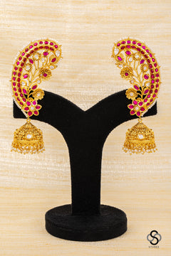 Ruby red earcuff jhumkas