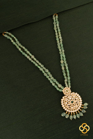 Jadau kundan necklace with two line green beads