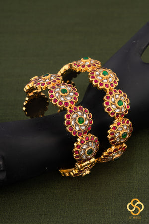 Jadau Kundan Kada - Floral pattern