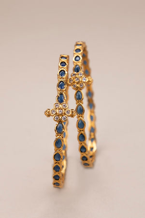 Slim kada with a diamond pattern mogappu - Sapphire blue