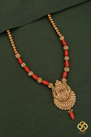 Lakshmi pendant with coral and gold ball set