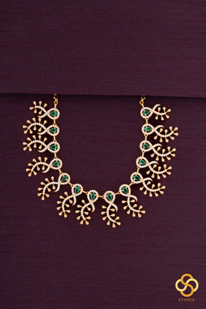 Diamond Pattern Necklace with Emerald Green Pendants