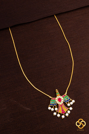Gandaberunda Neckpiece with Pearls - Navarathna
