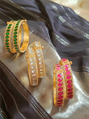 Uncut white with zircons in diamond setting, single piece kada