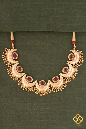 Chandbali gold matt necklace - Red
