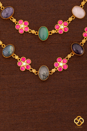 Layered cabochon and kemp necklace - Multi colour