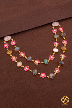 Layered cabochon and kemp necklace - Multi colour