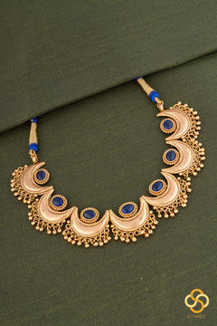 Chandbali Gold Matt Necklace - Sapphire Blue