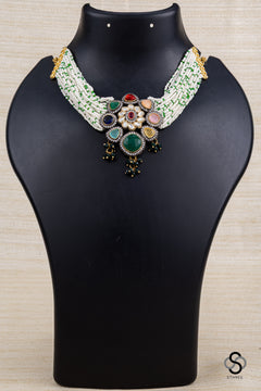 Pearl bunch with multi stone pendant