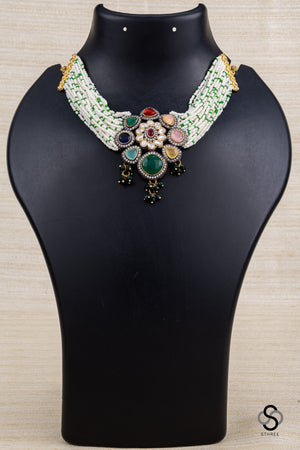 Pearl bunch with multi stone pendant