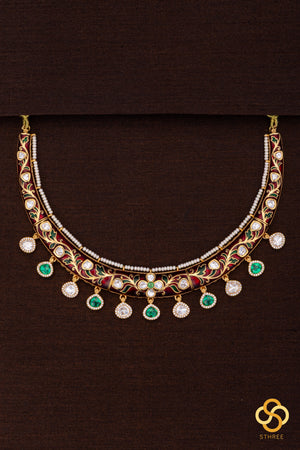 Rajwadi choker - Hasli with maroon meenakari work