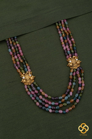 Four Liner - Multi Colour Beads with Gandaberunda Mogappu