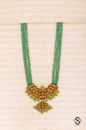 Lakshmi pendant with Nakas work - Green beads