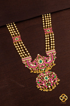 Makarakanthi Pendant in Four Lines - Ruby Red
