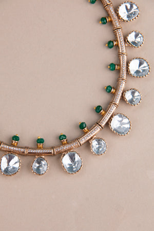Kundan Kasumalai - Emerald Green Beads on Top